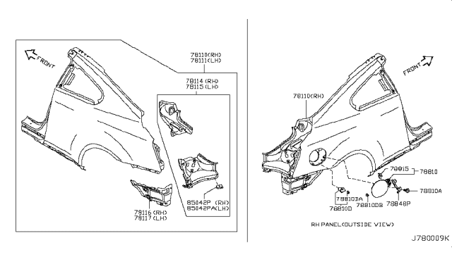2009 Infiniti G37  Cover-Fuel Filler Hinge Diagram for 78848JL00A