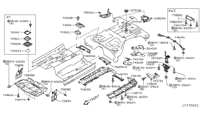 2013 Infiniti G37  Stay Assembly-Tunnel Diagram for 74871JK000