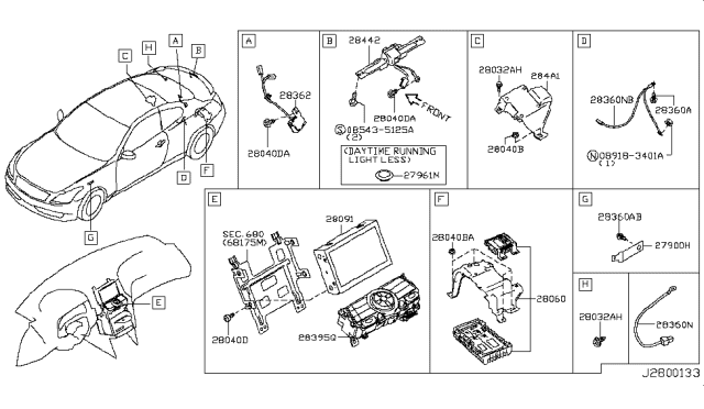 2010 Infiniti G37 Display Unit-Av Diagram for 280911BU0A