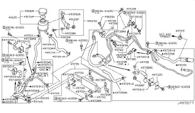 2011 Infiniti G37  Power Steering Hose & Tube Assembly Diagram for 49721JK00B