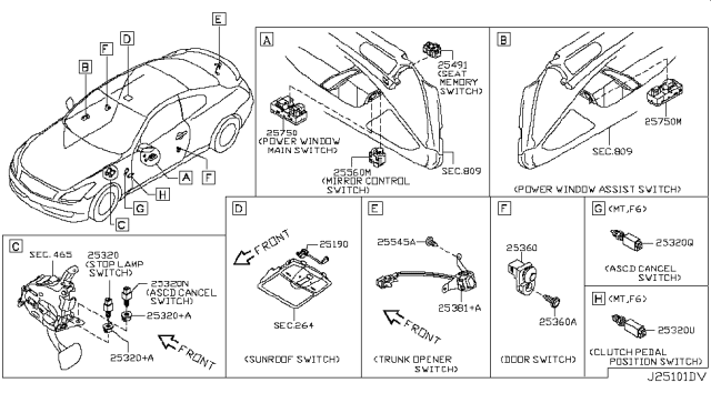 2009 Infiniti G37  Switch-SUNROOF Diagram for 25450JK00B