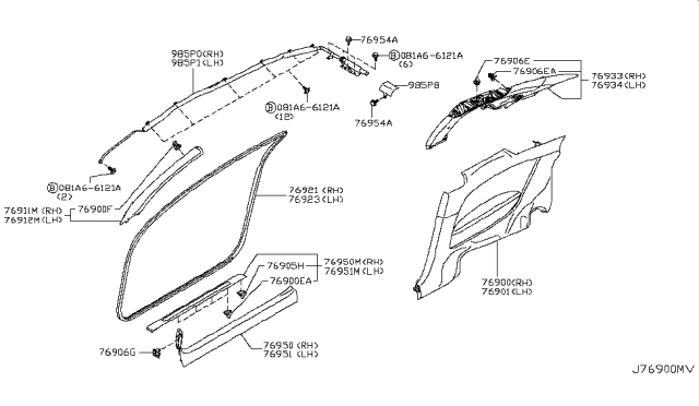 2009 Infiniti G37 Welt-Body Side, Front RH Diagram for 76921JU50A