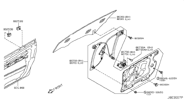 2010 Infiniti G37 Door Window Regulator Assembly, Left Diagram for 80721JL00A