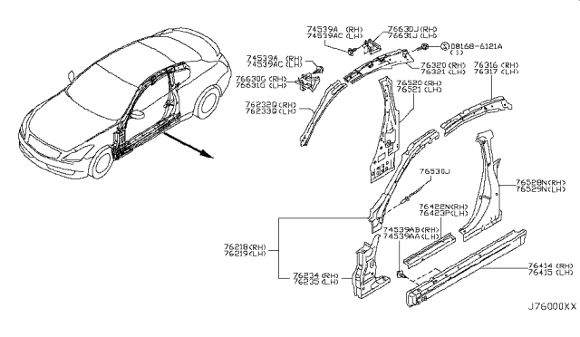 2014 Infiniti Q60 Pillar Assembly Diagram for 76230JL00A