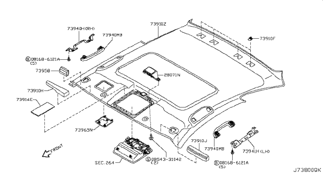 2008 Infiniti G37 Finisher Assy-Roof, Front Diagram for 73975JL00A