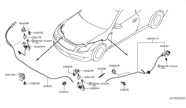 2014 Infiniti Q60  Striker-Hood Lock Diagram for 65617JL00B