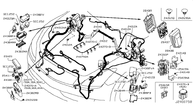 2014 Infiniti Q60 Engine Sub Harness Diagram for 24079EY00A