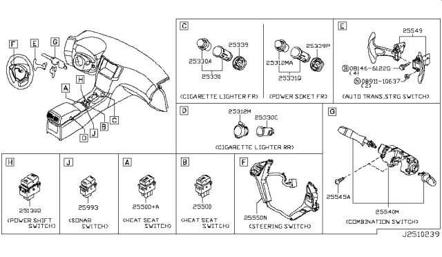 2011 Infiniti G37 Switch-Power Shift Diagram for 25130JK00A