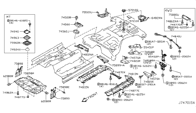 2014 Infiniti Q60 Nut-Spring Diagram for 0124101151