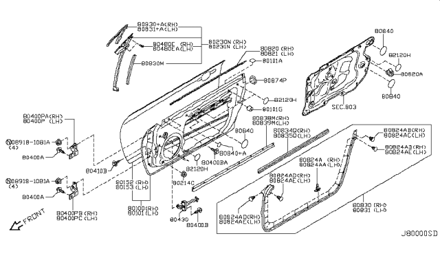 2015 Infiniti Q60 WEATHERSTRIP Front Door RH Diagram for 80830JL00A