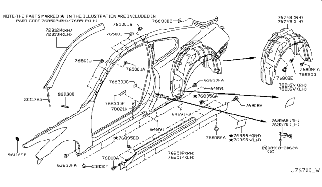 2008 Infiniti G37  Protector-Rear Wheel House RH Diagram for 76748JL00A