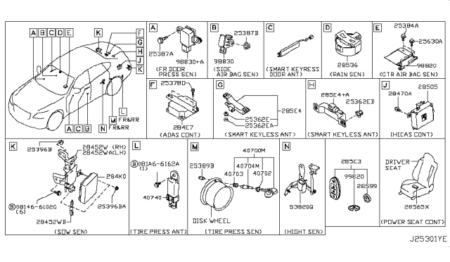 2011 Infiniti M56 Tire Pressure Monitoring Sensor Unit Diagram for 407001LA0A