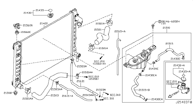 2019 Infiniti Q70L Radiator Assembly Diagram for 214601MA0A