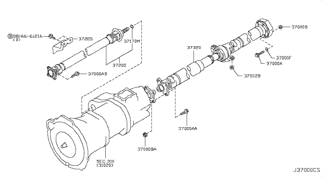2016 Infiniti Q70  Propeller Shaft Assy-Rear Diagram for 373006AE1A