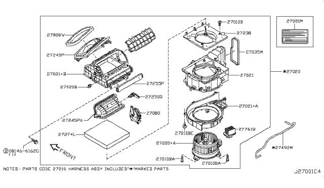 2012 Infiniti M37  Blower Assy-Front Diagram for 272201MA0A
