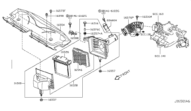 2019 Infiniti Q70  Cover Lower Diagram for 165281MC0A