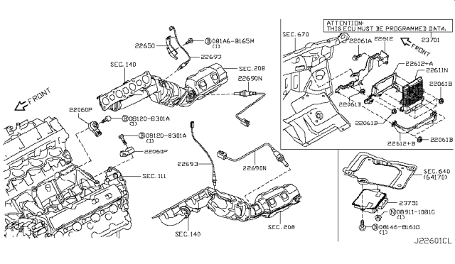 2015 Infiniti Q70  Air Fuel Ratio Sensor Diagram for 226931MC0B
