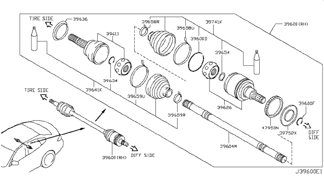 2019 Infiniti Q70  Joint Assy-Outer Diagram for 392114GA0A