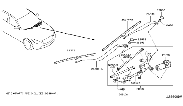 2011 Infiniti M56 Link Assembly WIPER Diagram for 288401MA0B