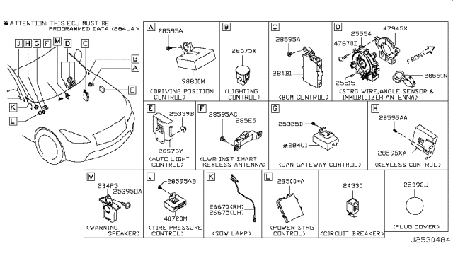 2017 Infiniti Q70 6Ch Can Gateway Controller Assembly Diagram for 284U15UV0A