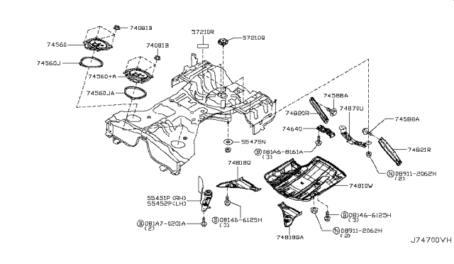 2011 Infiniti M37  Bracket-Rear Diffuser, Rear Diagram for 748G0EG000