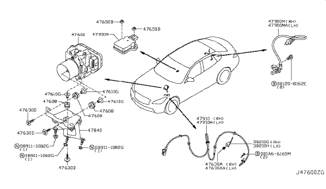 2017 Infiniti Q70L Bracket-Sensor Diagram for 47960EG000