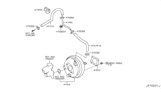 2015 Infiniti Q70L  Tube-Booster To Tank Diagram for 474011MA1A