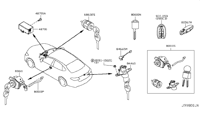2012 Infiniti M56 Cylinder Set-Glove Box Lid Lock Diagram for F86321PM0A