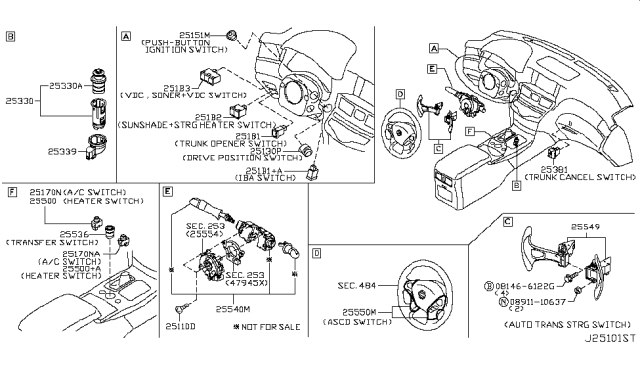 2011 Infiniti M56 Switch-A/C Diagram for 25170JJ50A