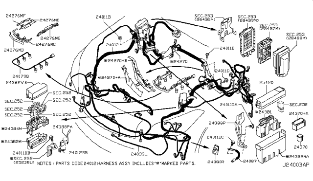 2019 Infiniti Q70L  Protector-Harness Diagram for 242721BU1A