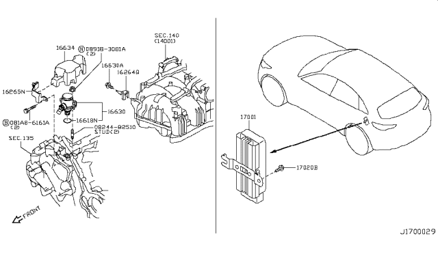 2019 Infiniti Q70  Protector Fuel Connector Diagram for 162651LA0D