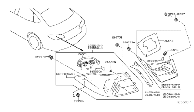 2014 Infiniti Q70 Rim-Rear Combination Lamp, RH Diagram for 265524AM0A