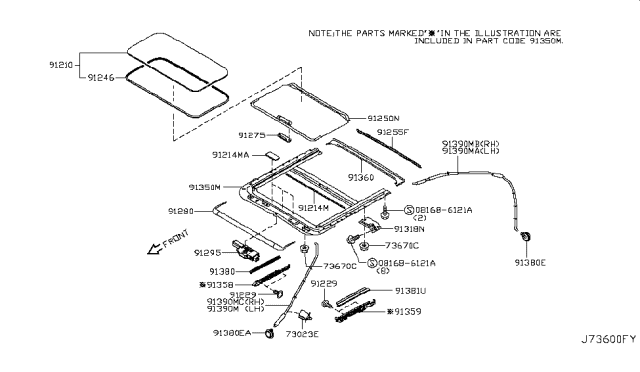 2018 Infiniti Q70 Weatherstrip-Lid Diagram for 912461MA1A