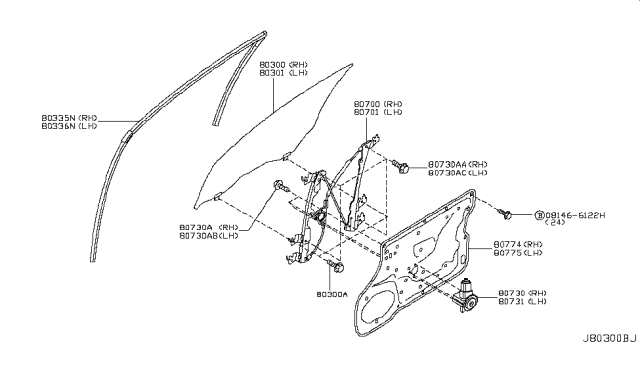 2017 Infiniti Q70L  Glass Door Window LH Diagram for 803011MA0A