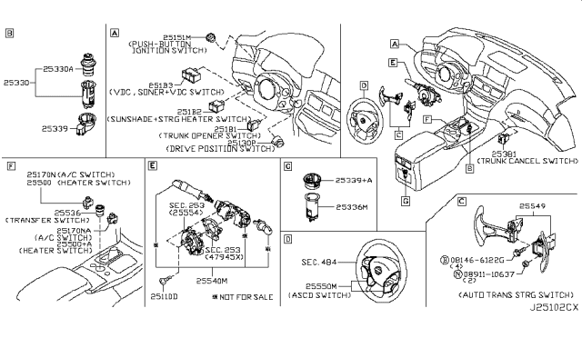 2015 Infiniti Q70  Cigarette Lighter Complete Diagram for 253313RA0B