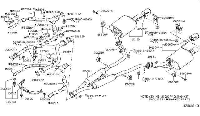 2012 Infiniti M37  Exhaust Main Muffler Assembly Diagram for 201001MA0A