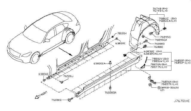 2016 Infiniti Q70 Protector-Body Side Sill, RH Diagram for 768501A51A