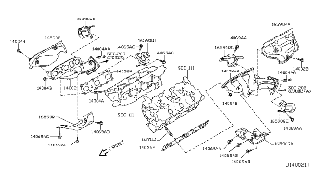 2012 Infiniti M37  Manifold Assy-Exhaust Diagram for 14002EY00B