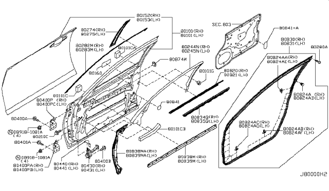 2011 Infiniti M56  INSULATOR Door Diagram for 80160AN100