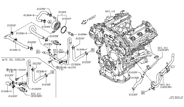 2017 Infiniti Q70L  Hose-Water, Oil Cooler Diagram for 213066GE0B