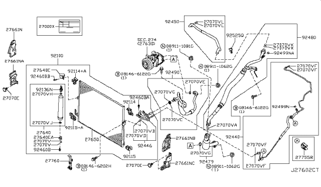 2018 Infiniti Q70L Pipe-Cooler, CONDENSER To Tank Diagram for 924461MA0B