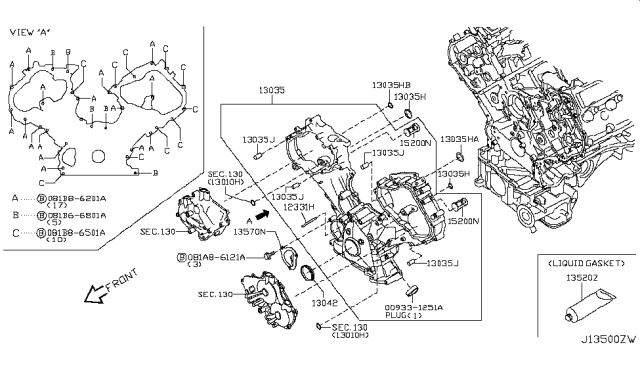 2018 Infiniti Q70  Cover Assy-Front Diagram for 135001MC0A