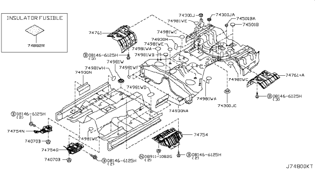 2011 Infiniti M37 INSULATOR - Heat, Rear Floor Diagram for 747631MA0A