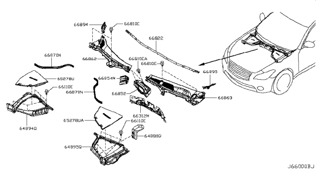 2011 Infiniti M56  Cover-COWL Top, RH Diagram for 668621MA0A