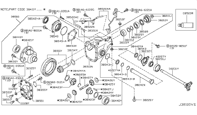 2019 Infiniti Q70L Pipe-Axle, Front Diagram for 382424HK0A