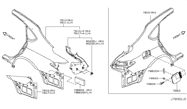 2016 Infiniti Q70 Fender Assy-Rear, LH Diagram for G81016AEMA