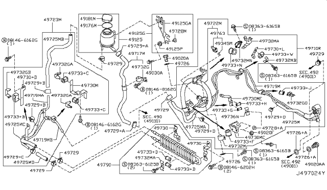 2019 Infiniti Q70L  Oil Cooler Assy-Power Steering Diagram for 49790JK000