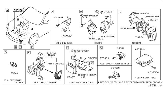 2019 Infiniti Q70 Sonar Controller Assembly Diagram for 285325UV0A