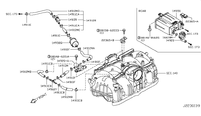 2015 Infiniti Q70 Hose-Evaporation Control Diagram for 149121MC0A