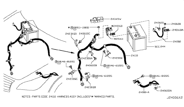 2015 Infiniti Q70  Cable Assy-Battery Earth Diagram for 240801MA0A
